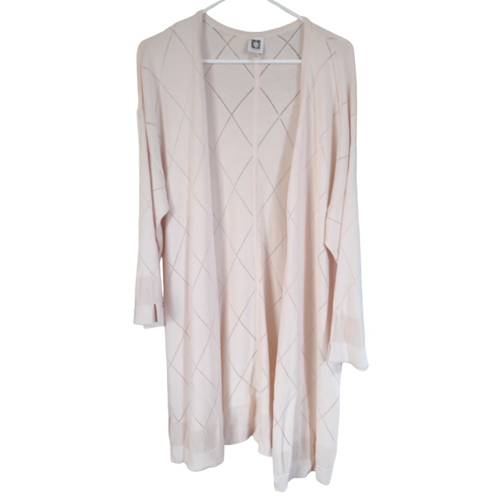 Anne‎ Klein Womens Cardigan Sweater Peach Long Open Front Size Medium SEE
